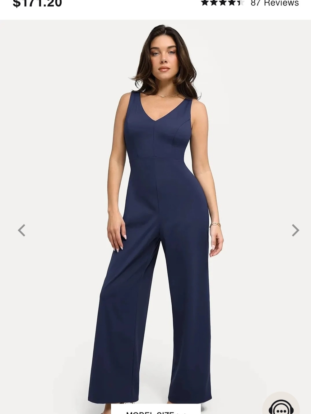 Popilush Navy Blue V-Neck Wide Leg Shapewear Jumpsuit Tummy Control Size Small